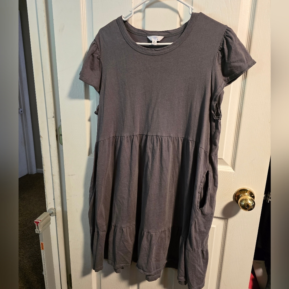 Time and Tru Gray Pleated Puff Sleeve Mini Dress